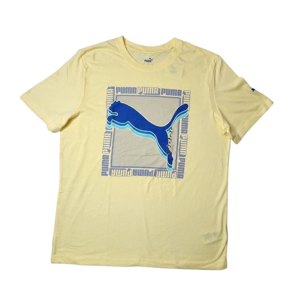 PUMA Essentials Print Logo Crew Neck Short Sleeve T-Shirt Men's Yellow Size L